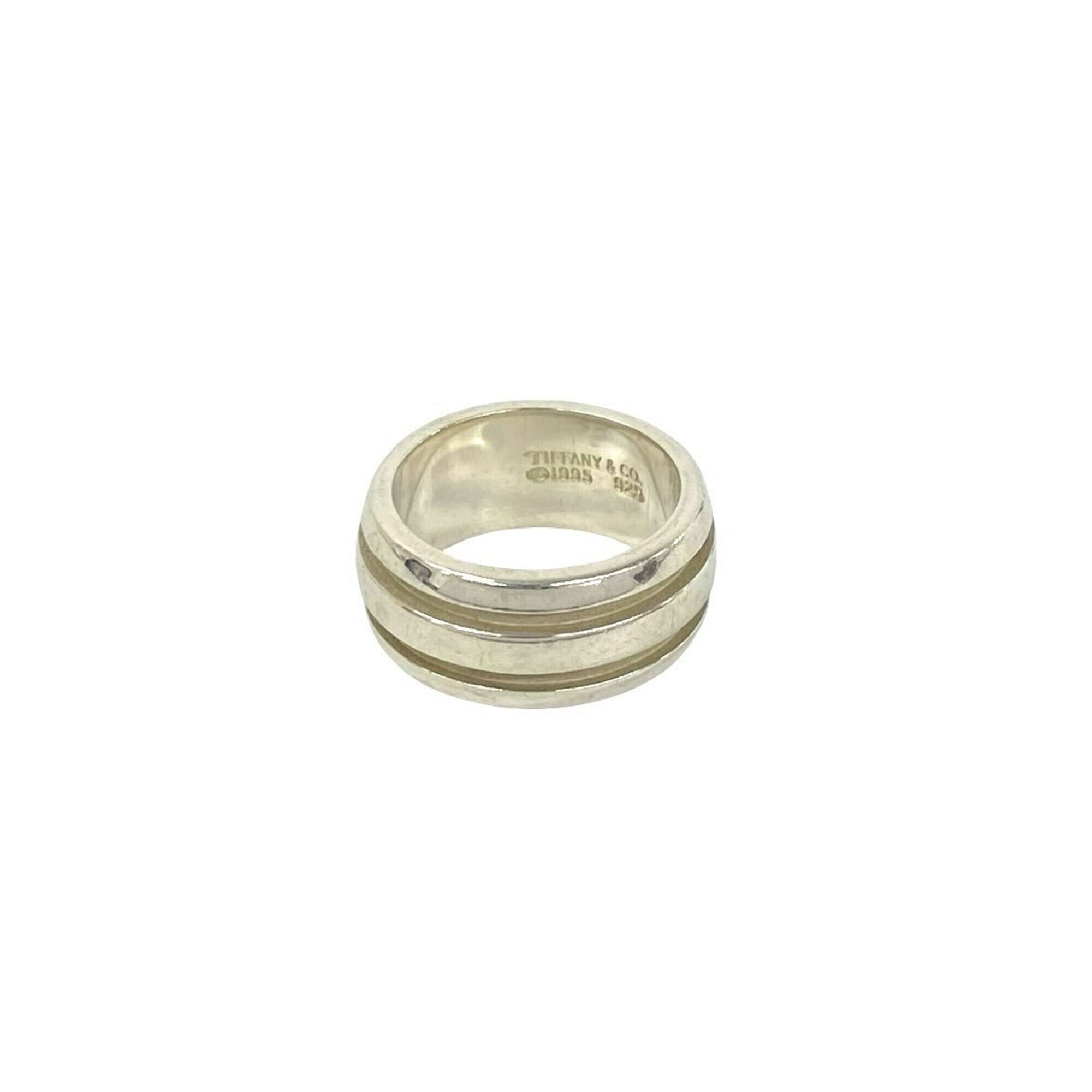 Tiffany&Co. Tiffany Grooved Double Line Ring, Sterling Silver 925, Women's Ac...